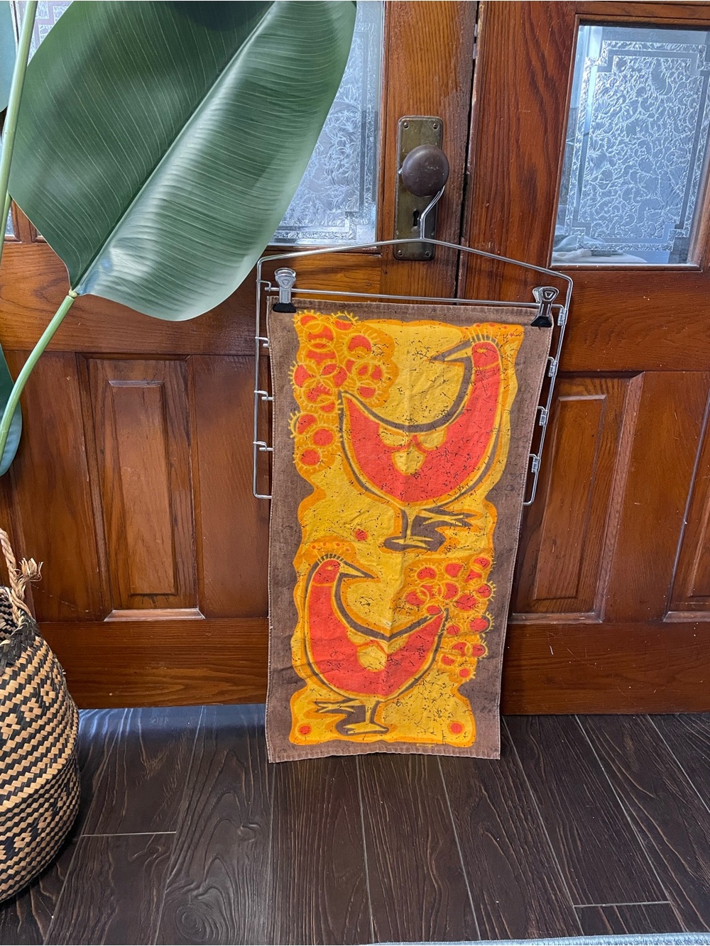 Kitchen Linen with Red Birds on Mustard Yellow and Brown